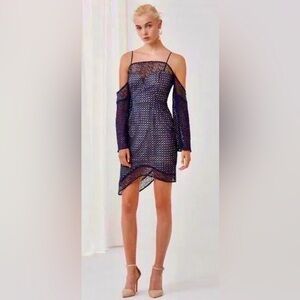 Keepsake Cold Shoulder Easy Love Navy Lace Mini Dress